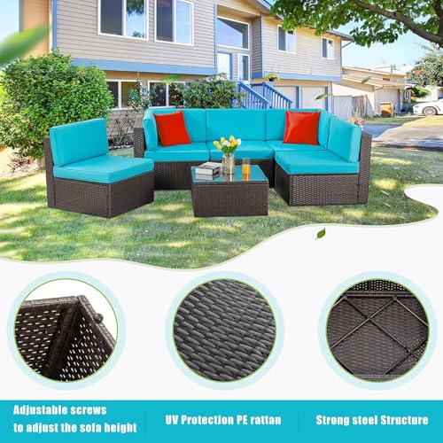 Vongrasig 6 Pieces Outdoor Patio Furniture Set, PE Wicker Rattan Sectional Sofa Patio Conversation Sets with Coffee Table for Garden, Backyard