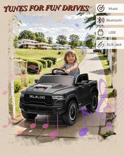 12V Licensed Ram 1500 Ride on Toy for Kids, Toddler Ride on Pickup Truck with Parent Remote Control, Electric Car for Kids with Truck Bed Storage