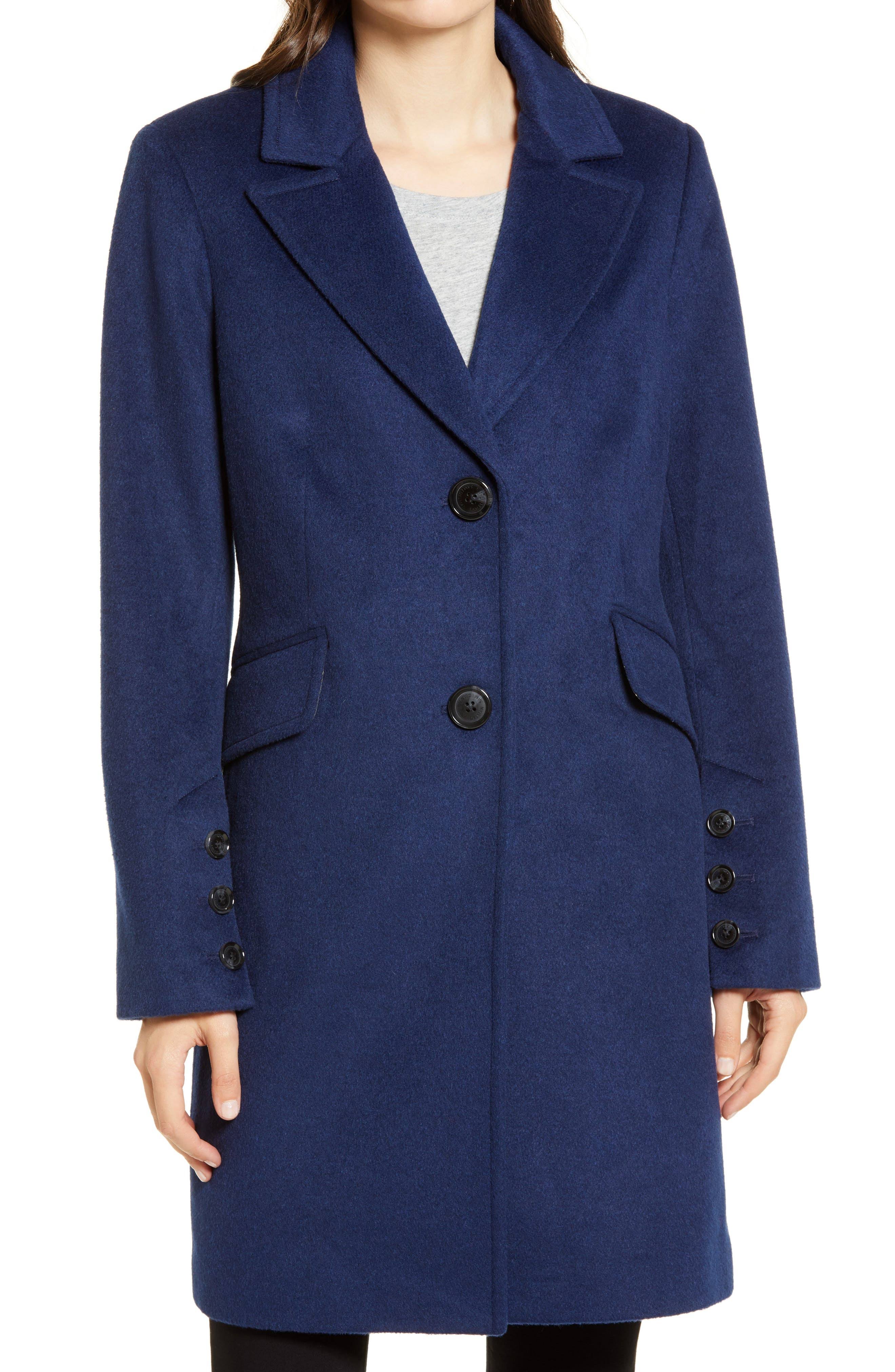Sam Edelman Notched Collar Wool Blend Coat - Blue - 8