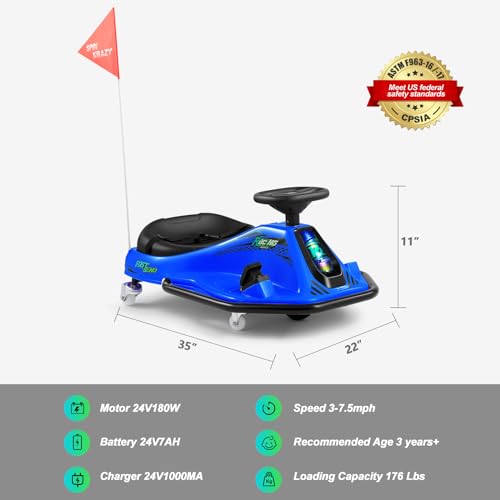360 Degrees Rotating Ride On Drift Car and 2 Replacement Universal Wheels, 24V Electric Drifting Go Kart for Kids W/Brushless Motor, High/Low Speed