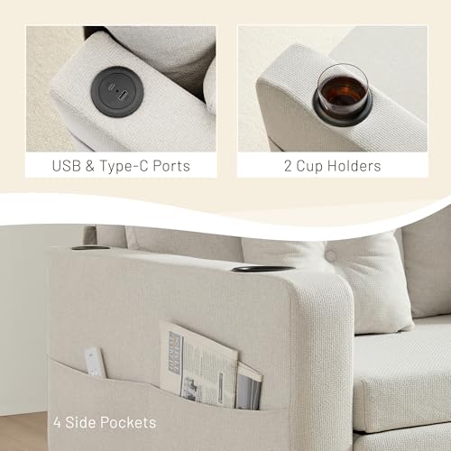 3 in 1 Pull Out Couch, 56 Inch Convertible Sleeper Sofa Bed, Loveseat Sofa with Cup Holders, USB, Sofa Couches for Living Room, Bedroom, Apartment
