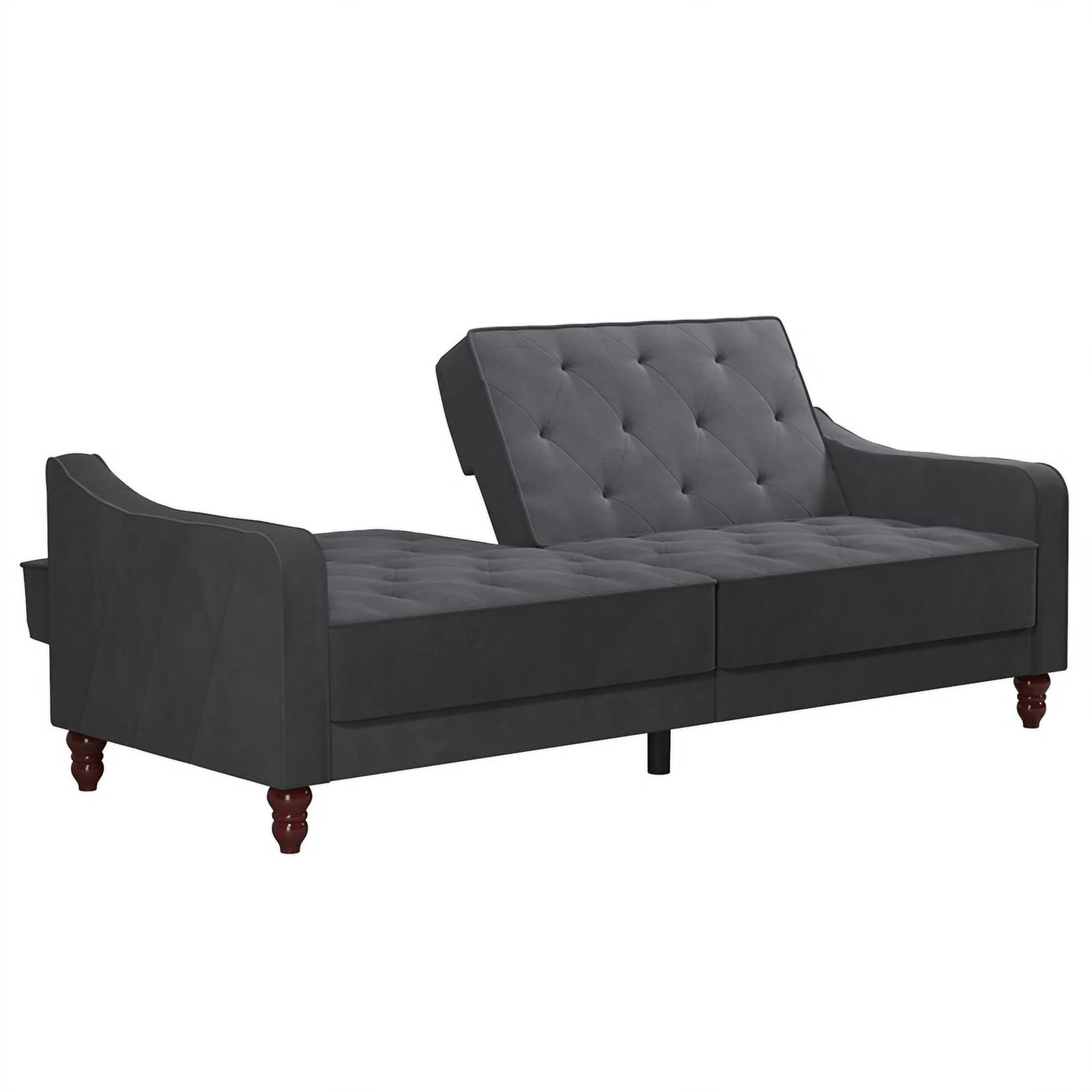 Pemberly Row Contemporary Vintage Tufted Split Back Futon in Grey Velvet