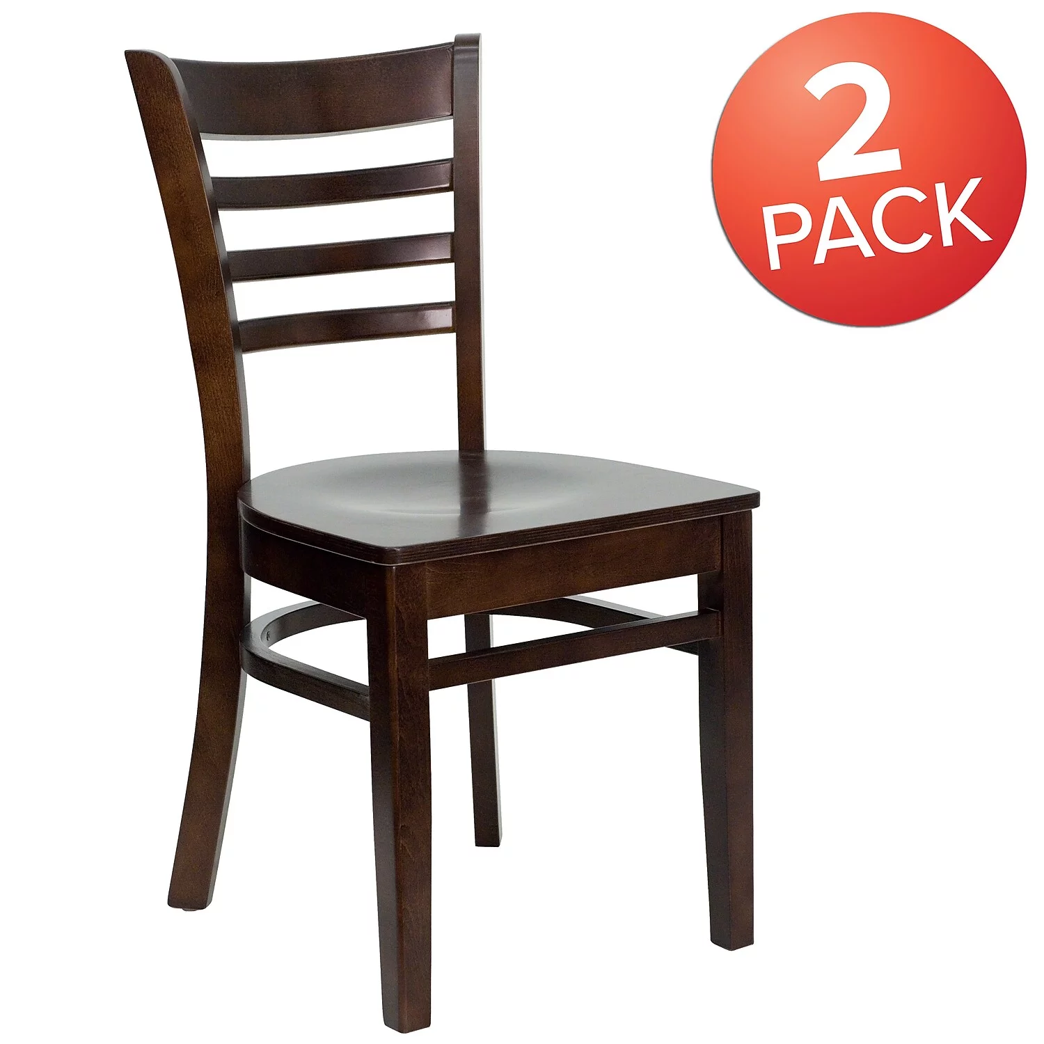 Flash Furniture 2 Pack HERCULES Series Ladder Back Walnut Wood Restaurant Chair