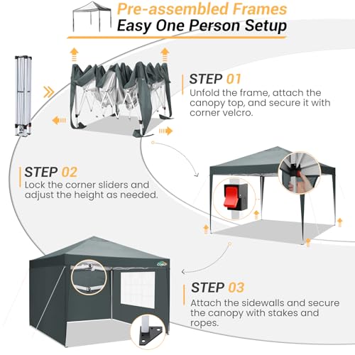 COBIZI 10x10 Pop up Canopy Tent Protable Canopy Tent with 4 Sidewalls Waterproof Commercial Instant Shelter for Parties, Wedding