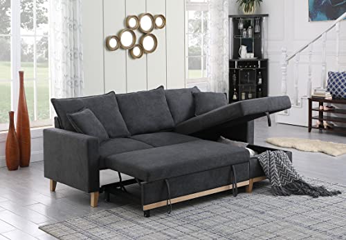 Ball & Cast Convertible Sofa Bed with Reversible Storage Chaise,Linen Sleeper Sofa Couch L Shaped Pull Out Couch Bed