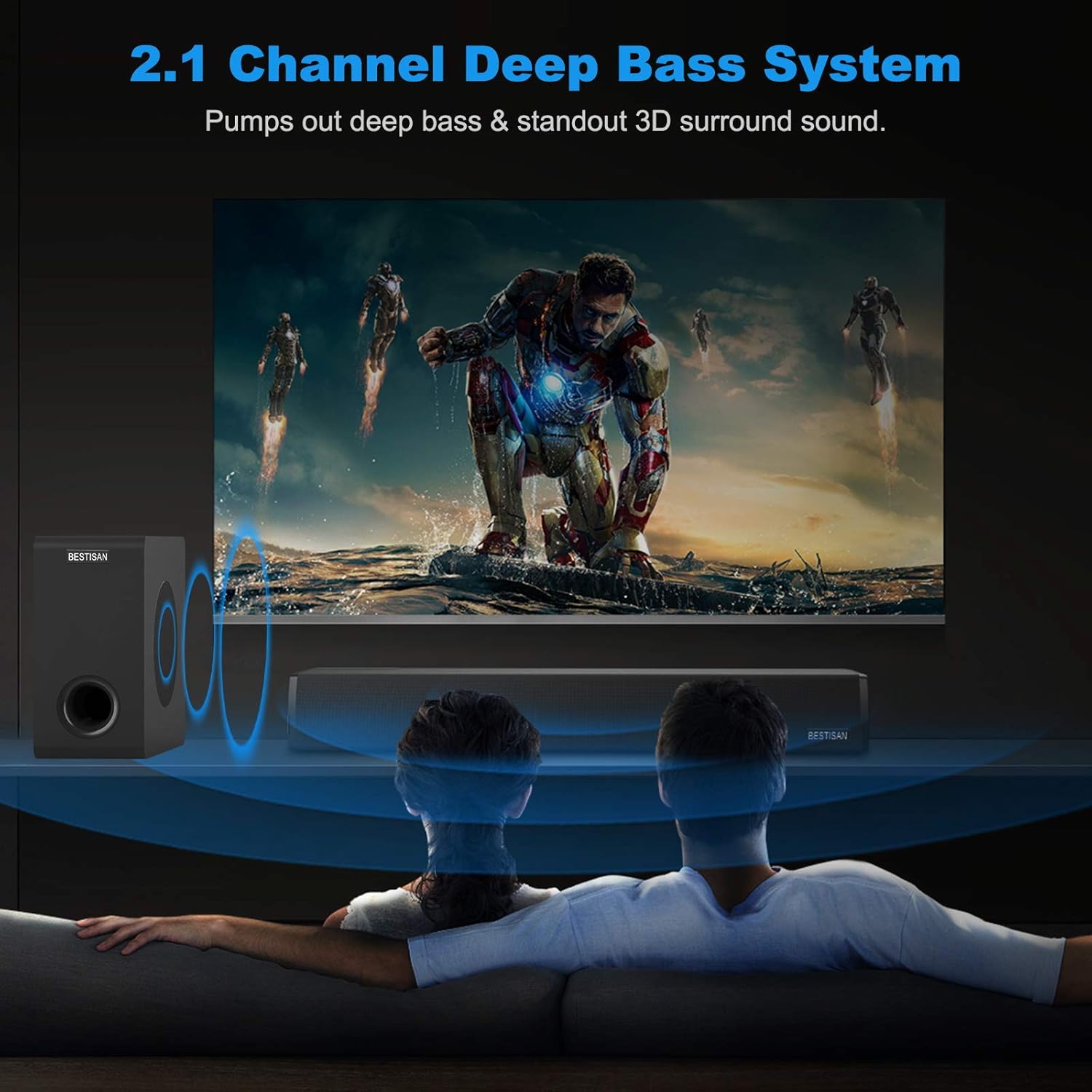 Powered Subwoofer, Bestisan 6.5 Active Home Audio Subwoofer with Bluetooth in Compact Design, Opt/RCA/Bluetooth Input
