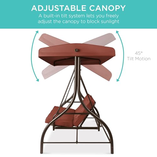 Best Choice Products 3-Seat Outdoor Large Converting Canopy Swing Glider, Patio Hammock Lounge Chair for Porch, Backyard w/Flatbed, Adjustable Shade