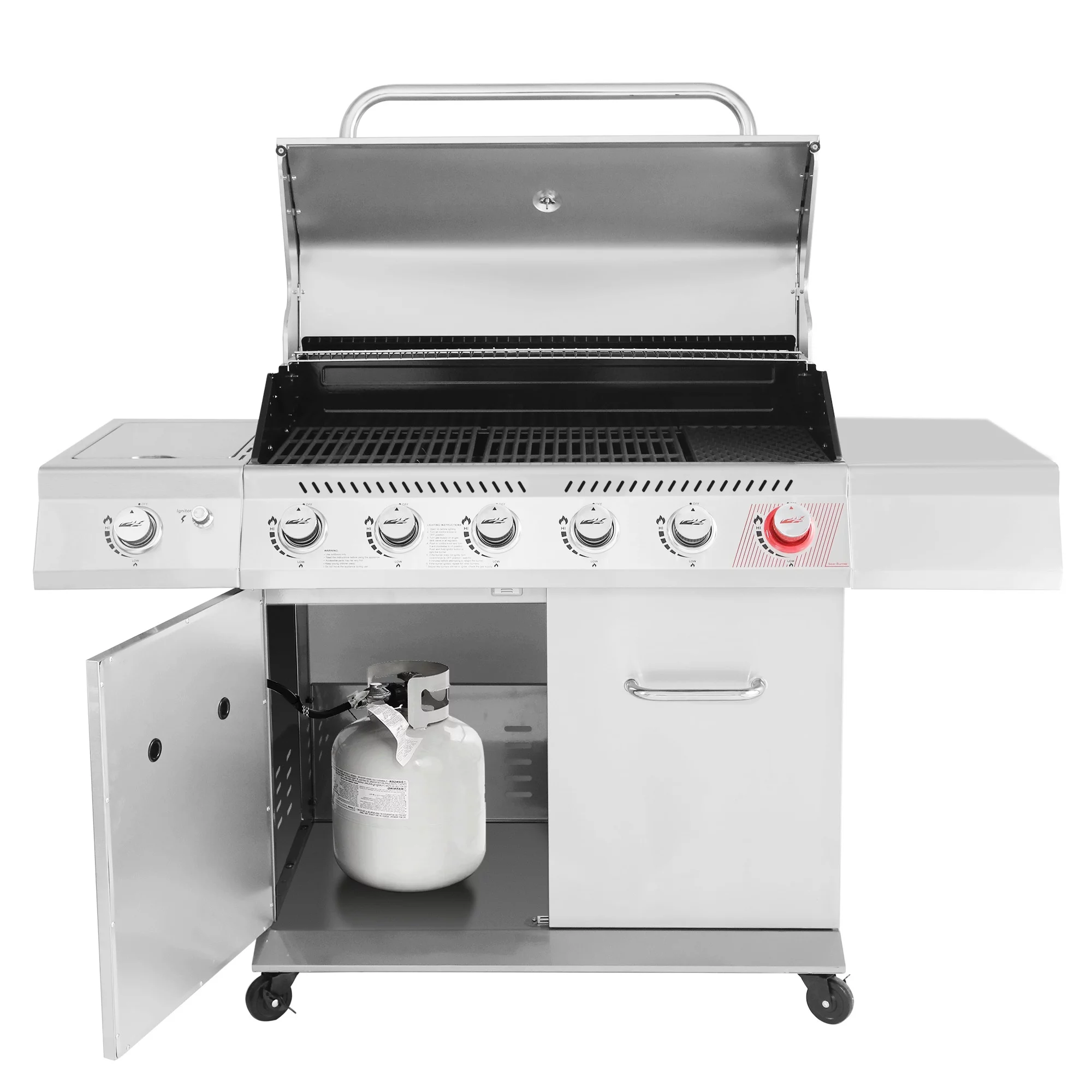 Royal Gourmet GA6402S Stainless Steel Gas Grill, Premier 6-Burner BBQ Grill with Sear Burner and Side Burner, 74,000 BTU, Cabinet Style