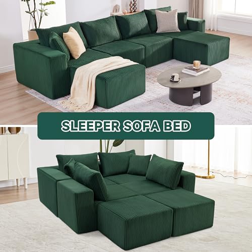 107.4" Cloud Couch Sectional, Modular Sofa with Deep Seat, Plush Corduroy L Shaped Boneless Couch, Convertible Sectional Couches for Living Room