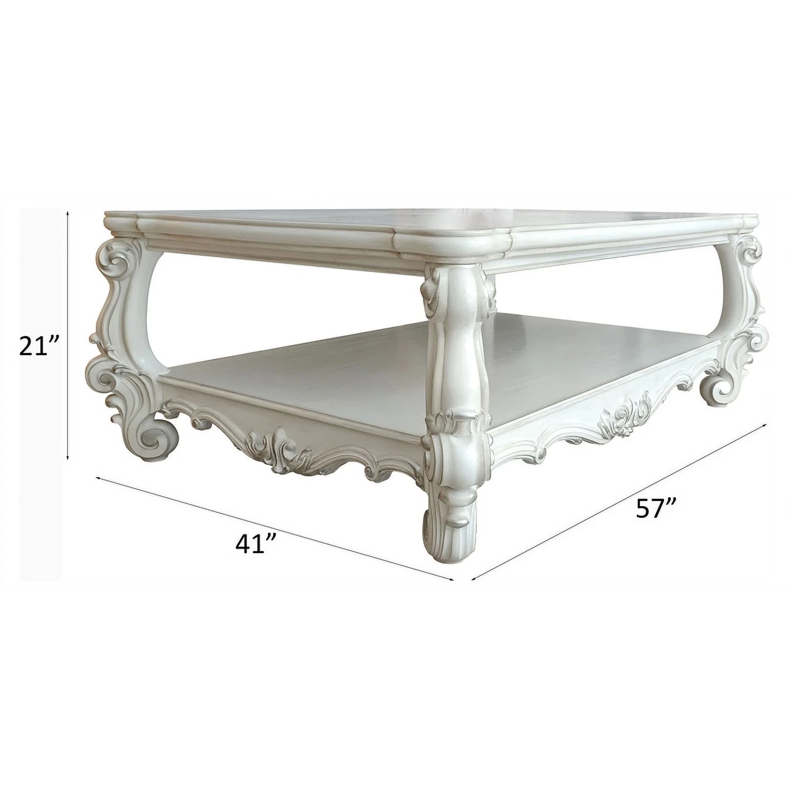 Bowery Hill Rectangular Wood Coffee Table with Bottom Shelf in Bone White