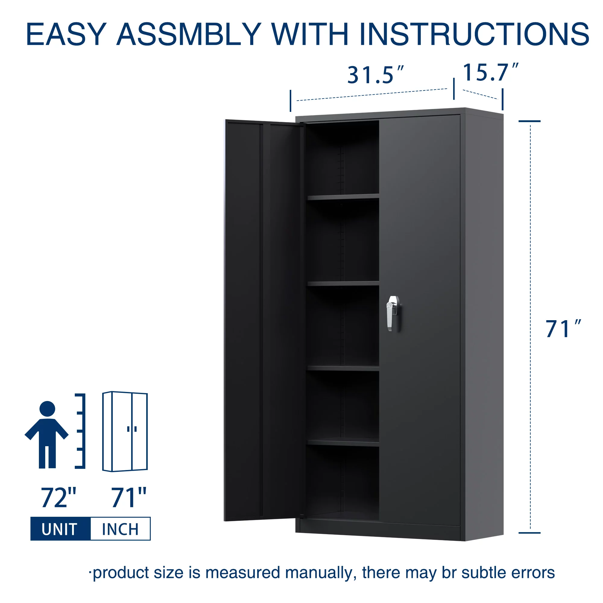 SUNCROWN 71 In Metal Storage Garage Cabinets with Locking Doors and Adjustable Shelves, Steel Storage Cabinet for Garage, Office, Classroom