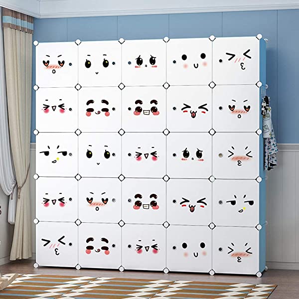 YOZO Cube Storage Organzier Portable Closet Wardrobe Bedroom Dresser (71x14x71 inches) Portable Closet Cube Shelf Armoire Pantry Cabinet, 25 Cubes