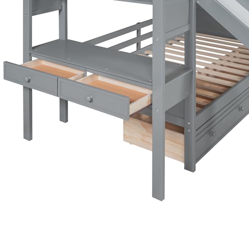 Harper & Bright Designs Bunk Beds Twin Over Full Size, Bunk Bed with Trundle,Storage Shelf and Stairway