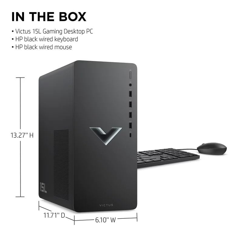 HP 2023 Victus 15L Gaming Desktop PC, AMD 6-Core Ryzen 5600G Processor (Up to 4.4 GHz), 16GB RAM, 1TB NVMe, AMD Radeon RX6400, Mouse and Keyboard