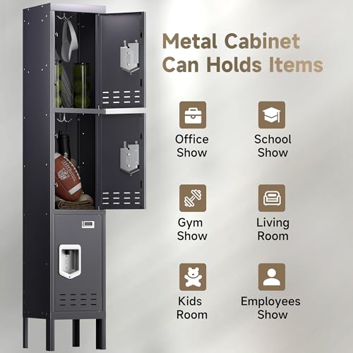 Locker Metal Storage Cabinet, Steel Office Storage Lockable Lockers for Employees Kids School Gym Home Garage Locker with Mirror & Hooks (5 Doors