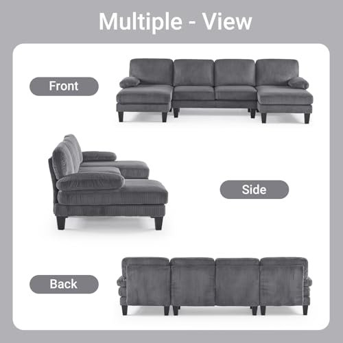 VINGLI 110" Sectional Couches for Living Room,U Shaped Couch with Double Chaise, 4-Seat Sofa Set with Chenille Fabric for Home Furniture,Forest Green