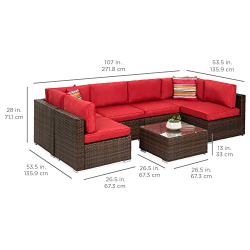 Best Choice Products 7-Piece Modular Outdoor Sectional Wicker Patio Conversation Set w/ 2 Pillows, Coffee Table, Cover Included - Gray/Navy