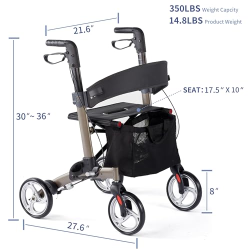 Rollator Walker for Seniors,Foldable All Terrain Rolling Walkers with Cane Holder