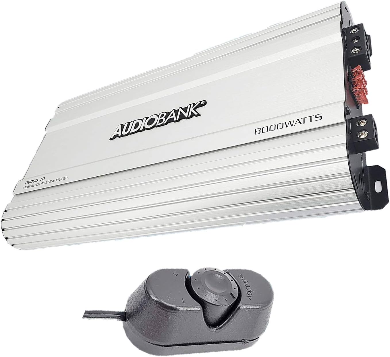Audiobank Monoblock 8000 WATTS Amp Class D 1ohm Car Audio Stereo Amplifier Remote Turn On/Off Circuit/Heavy-Duty Aluminium Alloy Heatsink Power and