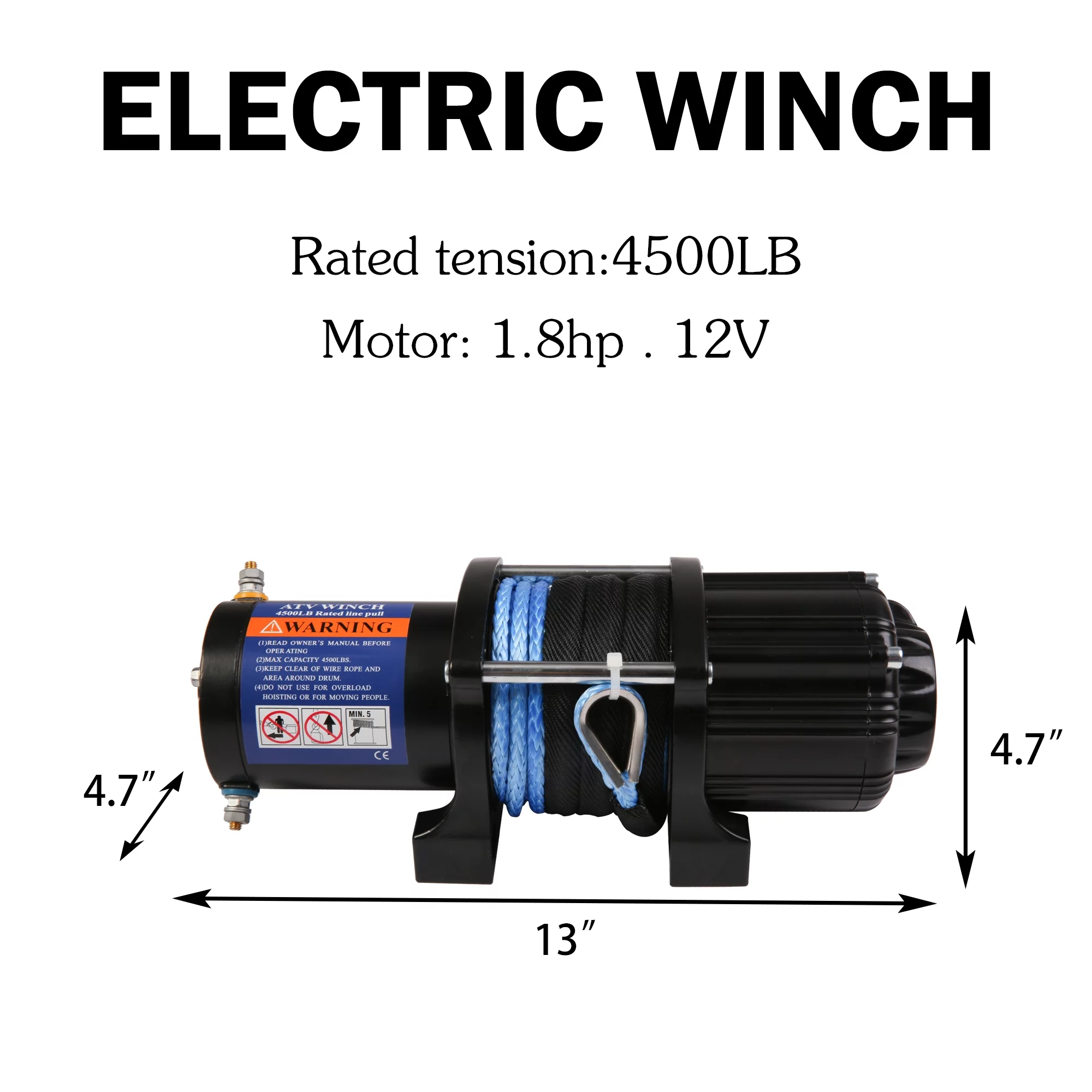 Wireless 4500 LBS Electric Winch with 15m Synthetic Rope, 12V DC Recovery Winch Fit for Jeep Truck ATV/SUV Towing Road Trailer, Mounting