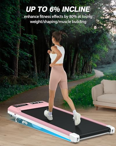 Walking Pad Treadmill, Upgraded Up to 6% Incline Walking Pad, Voice Controlled Under Desk Treadmill 300+LB Capacity Work with ZWIFT KINOMAP