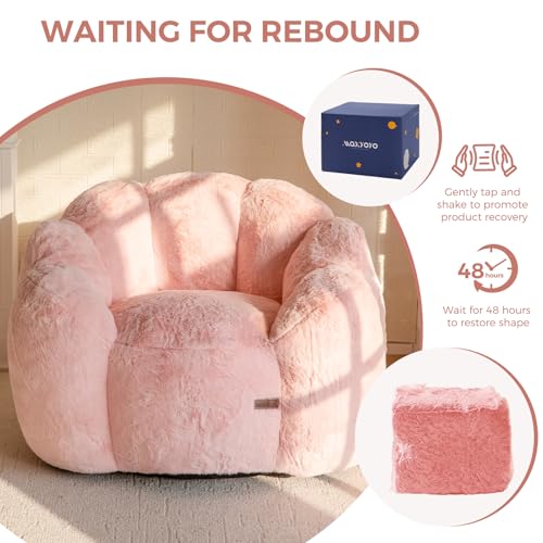 MAXYOYO Bean Bag Chair for Adults, Floral Shaped Bean Bag Sofa, Ultra Soft Faux Fur Floor Sofa, Large Reading Chair for Living Room Bedroom, Beige
