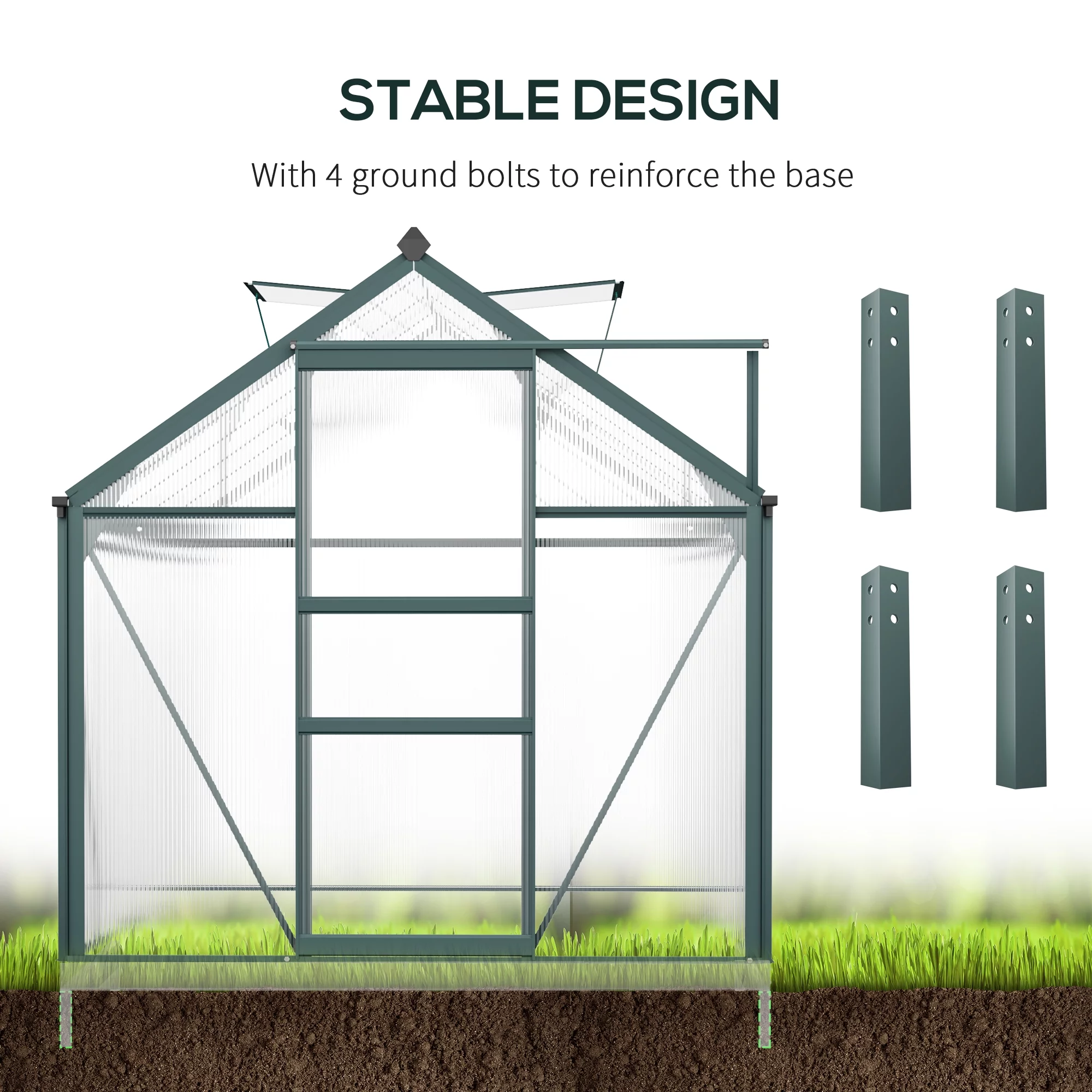Outsunny 6' x 10' x 7' Large Polycarbonate Walk-in Greenhouse, Green