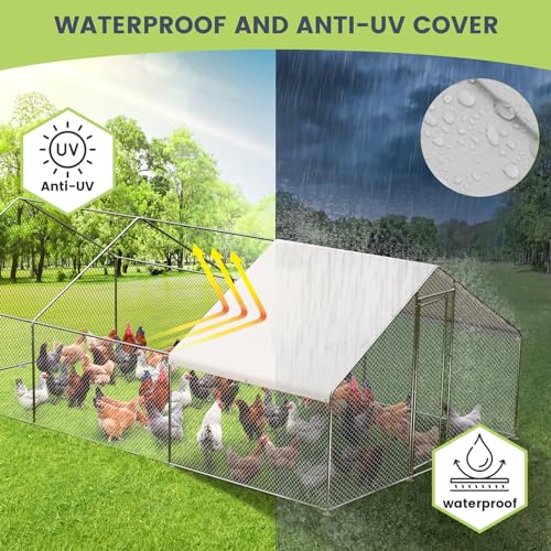 Large Metal Chicken Coop, Large Chicken Pen, Chicken Runs for Yard with Waterproof and Anti-UV Cover, Duck Rabbit House Outdoor (9.8'