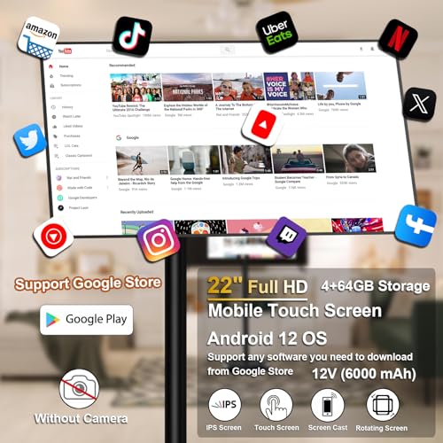 CNBANAN 22-Inch Portable Smart Touch Screen 4+64GB Storage 1080P Rotatable Monitor