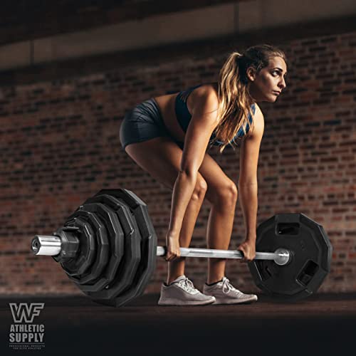 WF Athletic Supply 12-Sided Rubber Coated Grip Plate, 2-Inch Olympic Weight Plate for Weightlifting and Strength Training