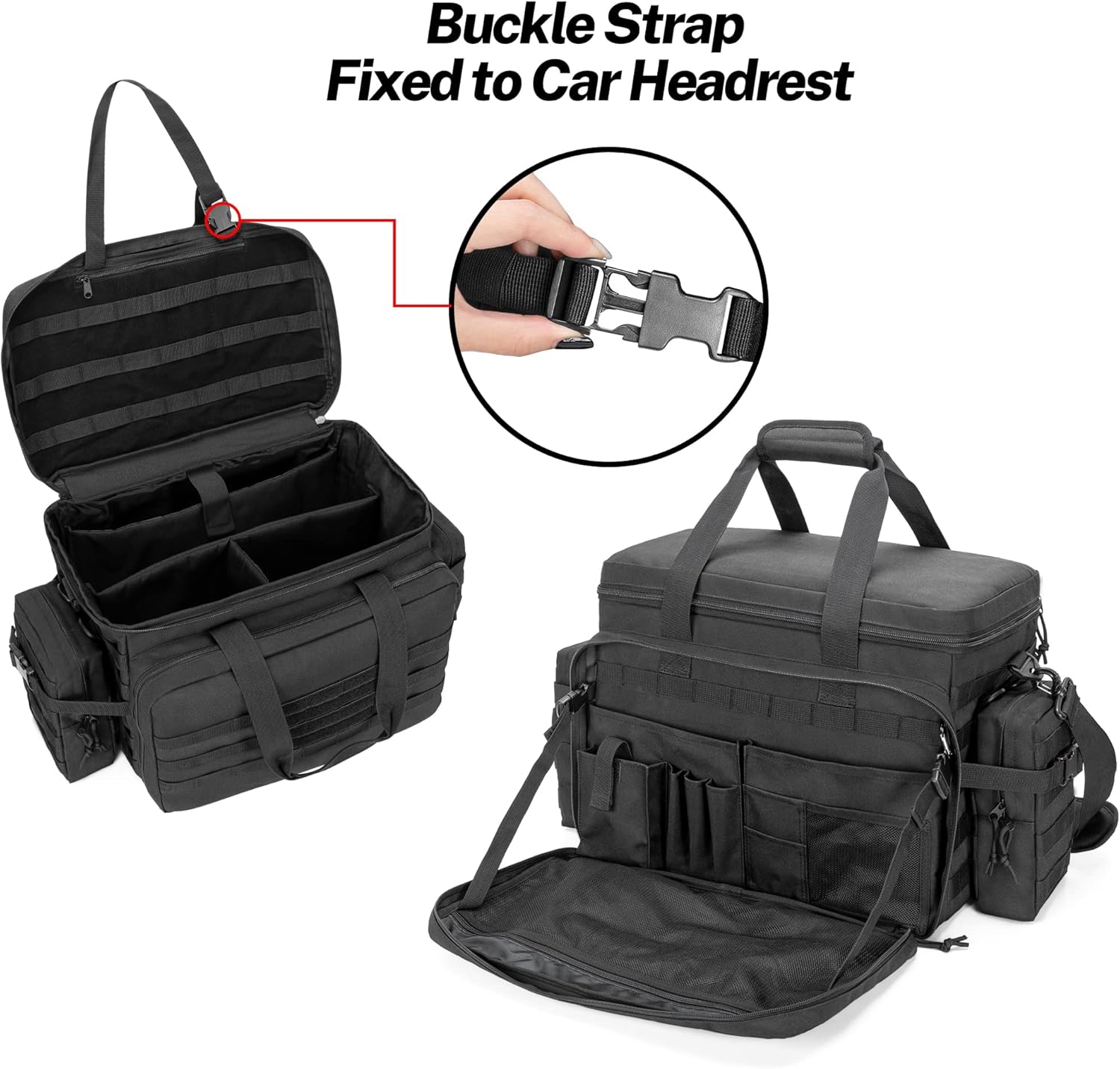 SAMDEW Patrol Bag Law Enforcement, Duty Bag for Police Equipment with 2 Detachable MOLLE Pouches & Laptop Layer (up to 15.6)