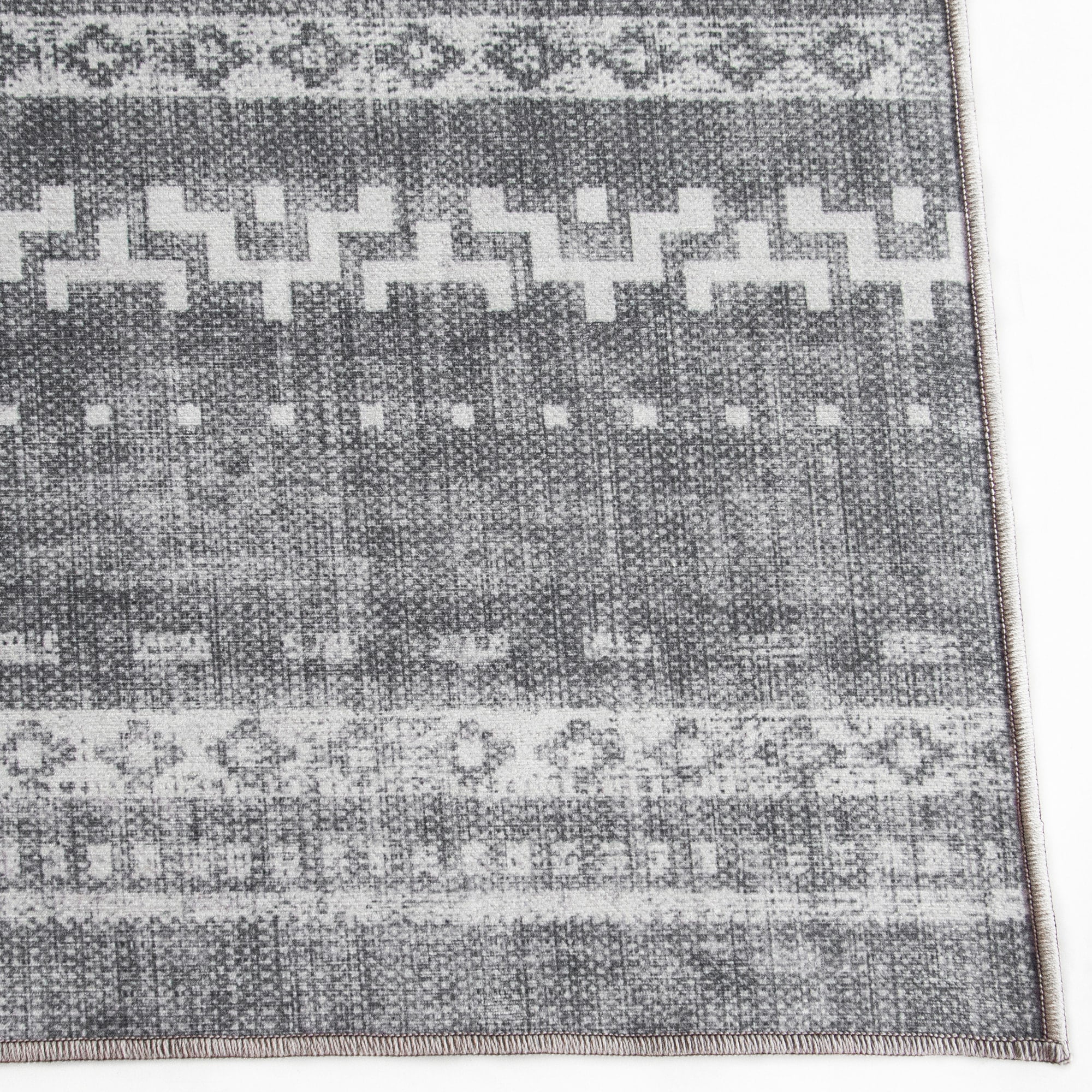 ReaLife Rugs Machine Washable Printed Moroccan Stripe Gray Eco-friendly Recycled Fiber Area Runner Rug (7'6" x 9'6")
