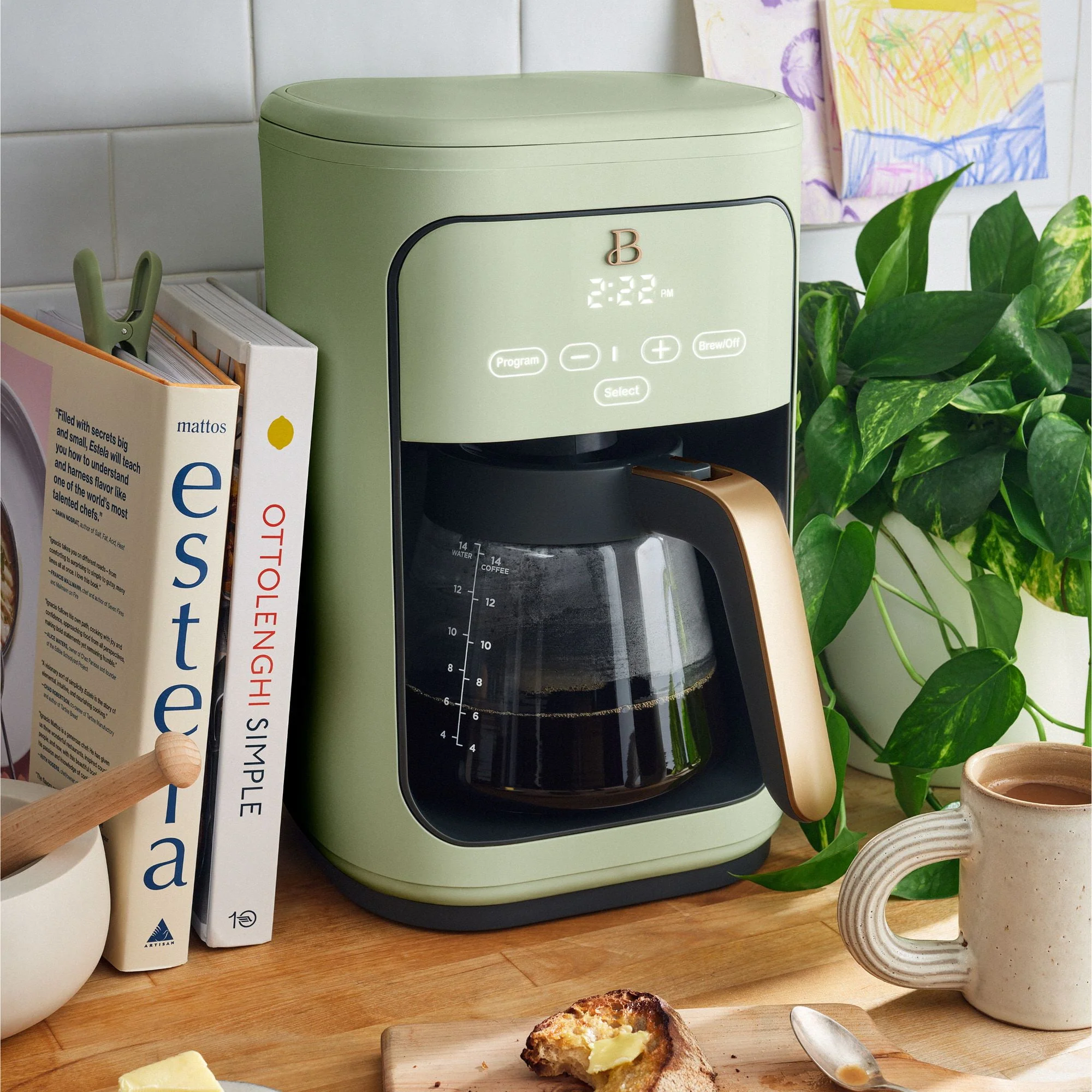 Beautiful 14-Cup Programmable Drip Coffee Maker with Touch-Activated Display, Rose by Drew Barrymore