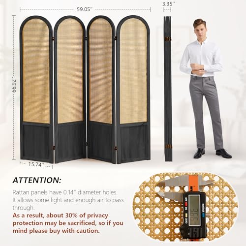 5.9 Ft Tall Hand-Woven Rattan Room Divider 3 Panels, Wood Room Divider Panel, Folding Screen Divider Wall, Wall Divider for Room Separation