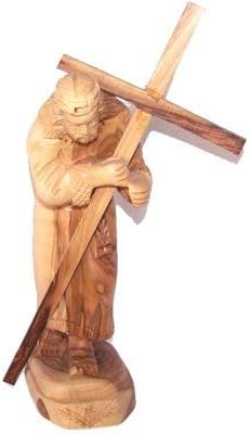 Holy Land Market Jesus Carrying The Cross - Olive Wood (20 cm or 8 Inches with Cross)