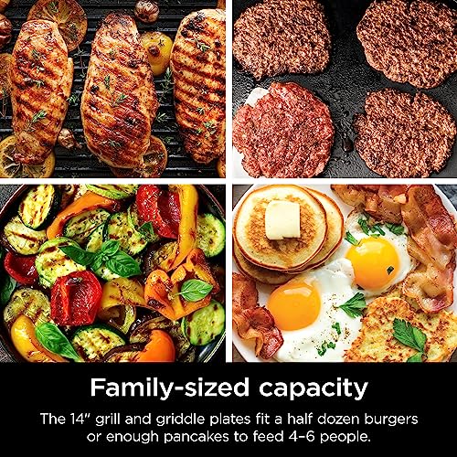 Ninja Griddle and Indoor Grill, 14’’, Electric Grill, For Steak, Burgers, Salmon, Veggies, and More, Pancake Griddle, Nonstick, Dishwasher Safe, 500F