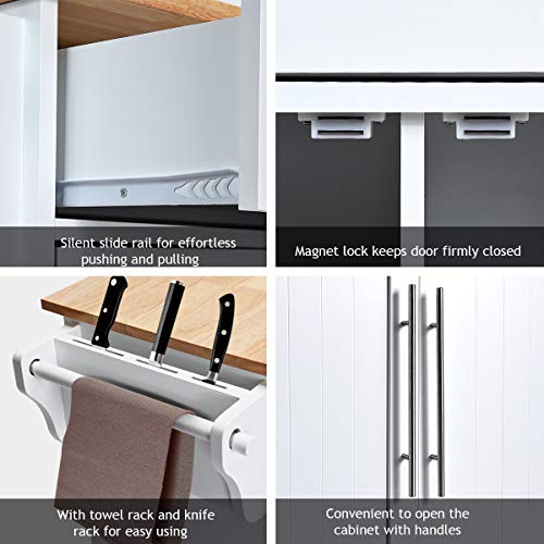 Giantex Kitchen Island Cart Rolling Storage Trolley Cart with Lockable Castors, 2 Drawers, 3 Door Cabinet, Towel Handle