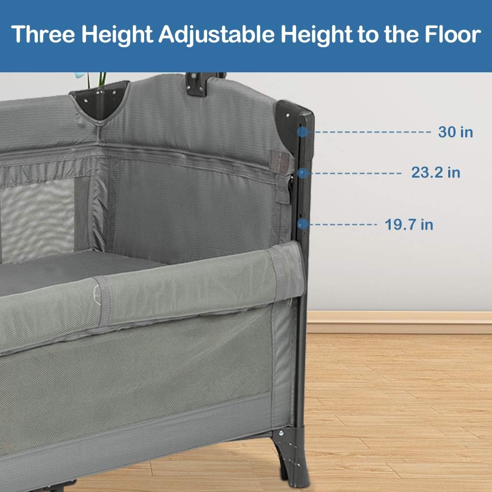 JOYMOR 3 in 1 Baby Bedside Sleeper, Bed Side with Mattress, Convert to Bassinet, Bedside Sleeper, Playpen, Quick Foldable Travel Bassinet Bed