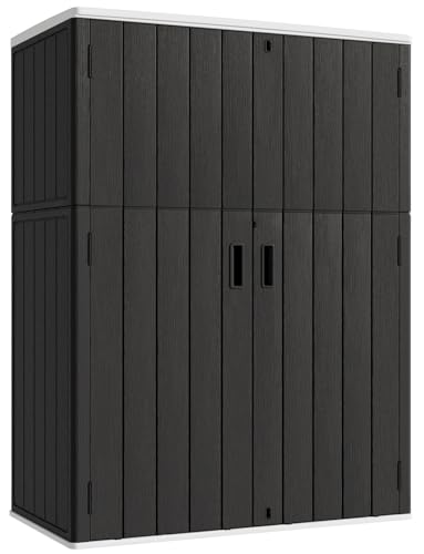 KINYING Outdoor Vertical Storage Shed,57 Cu.ft Outdoor Storage Cabinet Waterproof,Resin Sheds & Outdoor Storage Clearance for Garden,Patio,Backyard