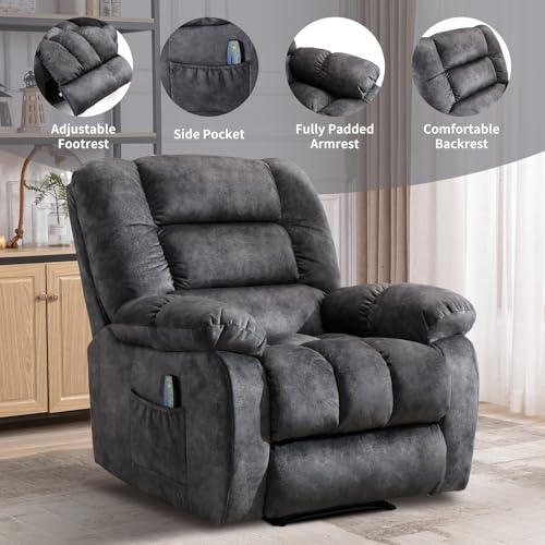 Massage Recliner Chair with Heat and Massage, Soft Fabric Ergonomic Manual Reclining Chairs