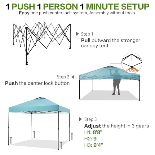 10'x10' Pop Up Canopy Tent with 1 Sidewall and 6 Pockets, One Push Setup, Instant Shade Tent with Vented Roof for Beach Patio Outdoor, Case, 8 Stakes