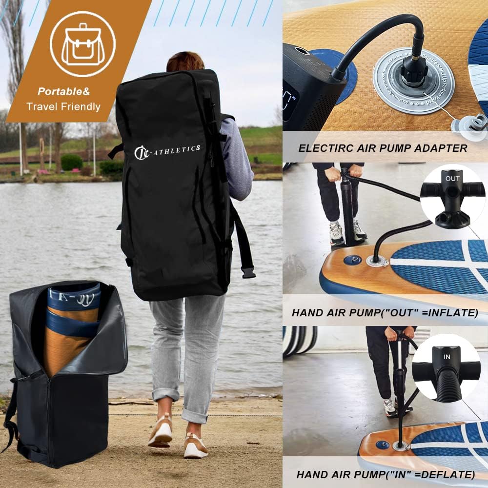 Inflatable Stand Up Paddle Board (6 Inches Thick), ISUP Package W/Premium SUP Accessories & Backpack, Non-Slip Deck,Fins, Adjustable Paddle, Leash