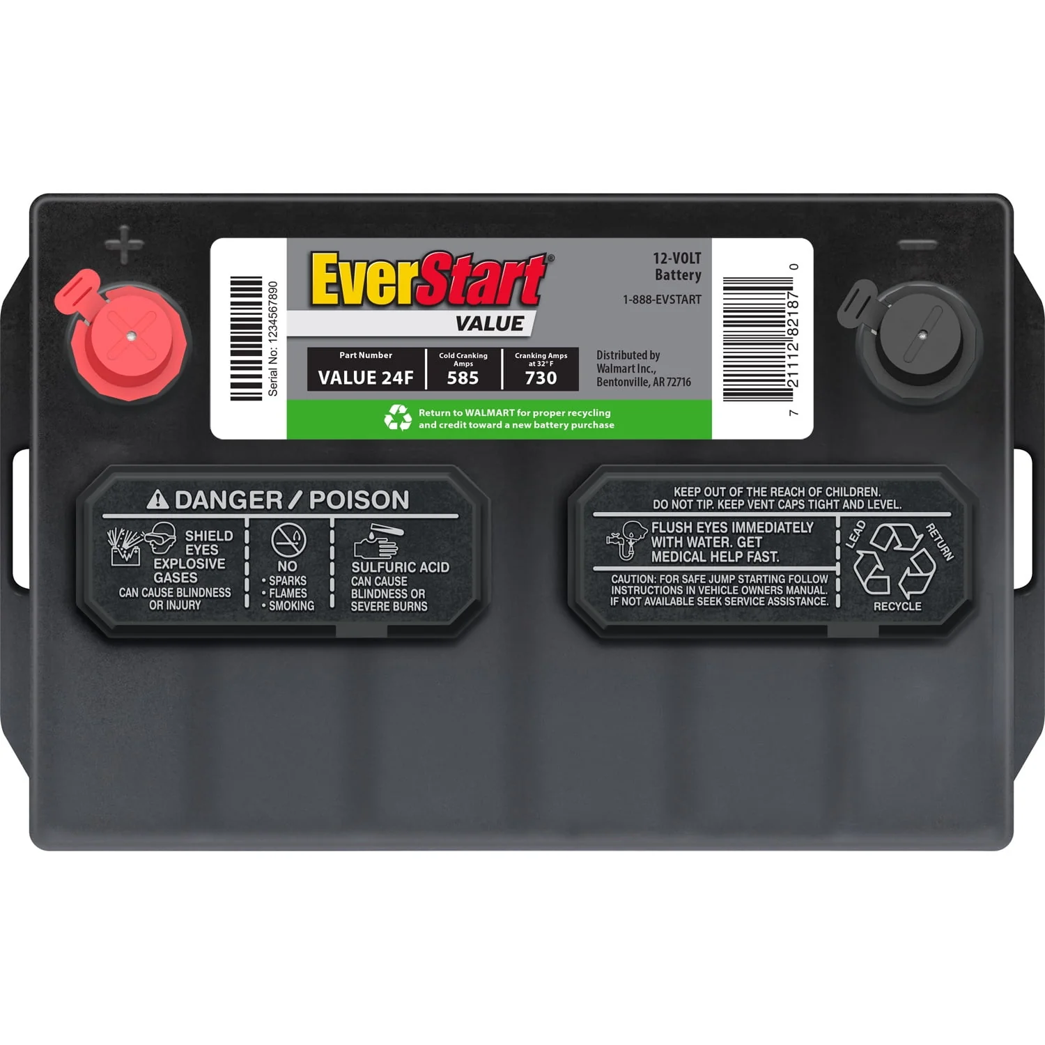 EverStart Value Lead Acid Automotive Battery, Group Size 24F 12 Volt, 585 CCA