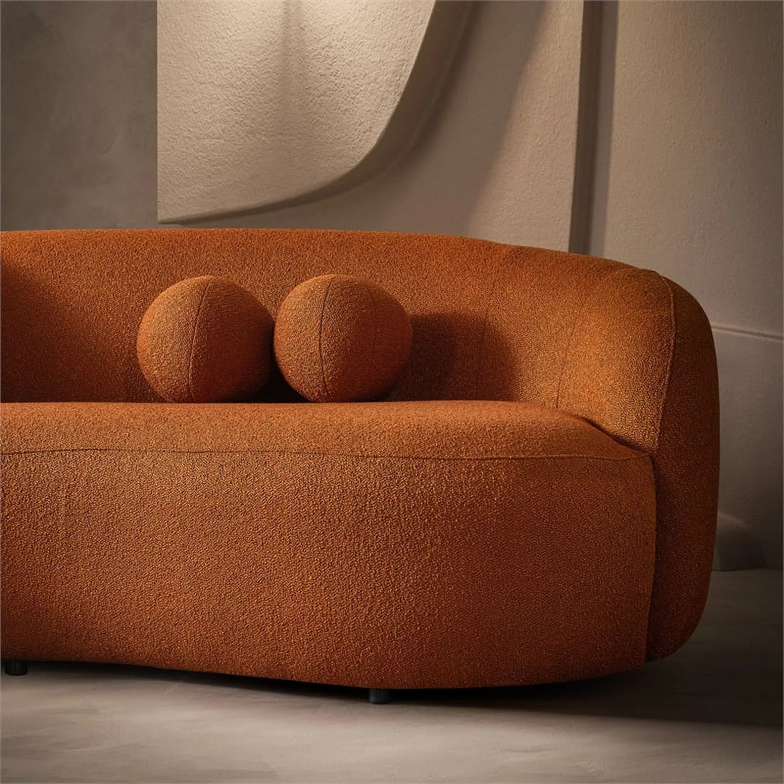 Bloom Japandi Style Luxury Modern Boucle Fabric Curvy Couch in Orange