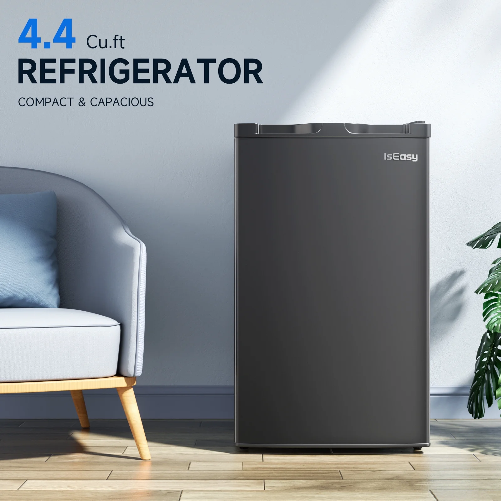 4.4 Cu.Ft Mini Fridge with Freezer, Compact Freezer Compartment, 5 Adjustable Thermostat Control, Low Noise