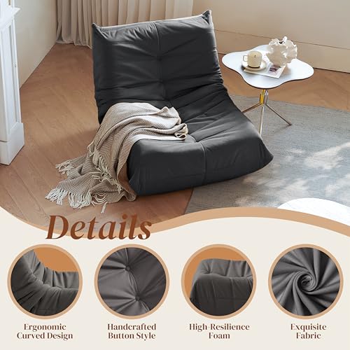 Bean Bag Chair for Adults - Suede & Microfiber Fireside Floor Chair, Comfortable Corner Lounge Sofa for Living Room, Bedroom, Office (3-Seater, Beige)