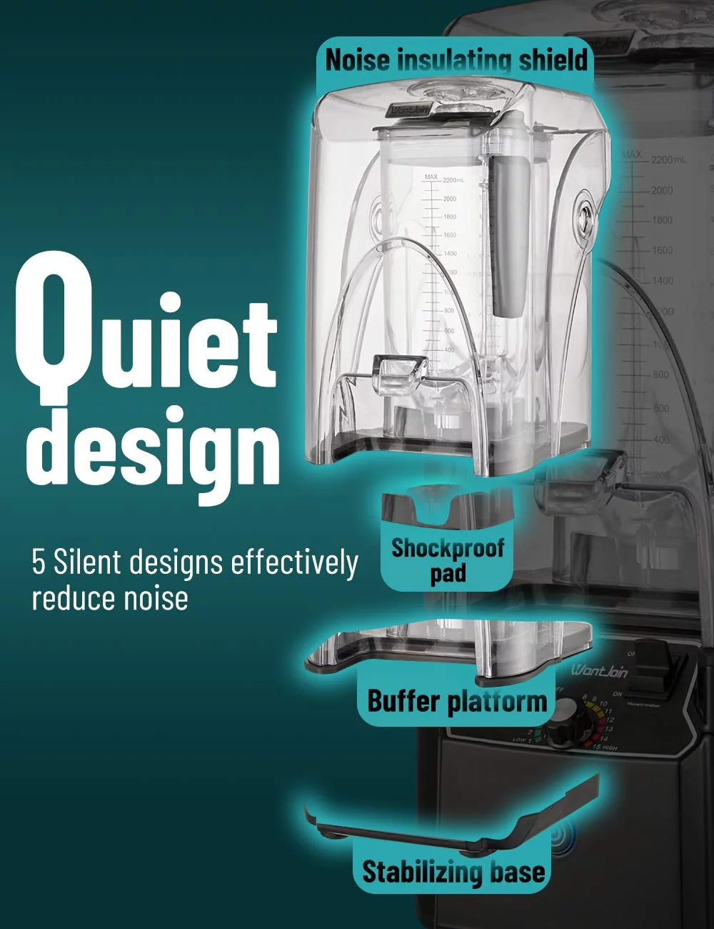 WantJoin Professional Commercial Blender, 2200W Quiet Shield Blender with Sound Enclosure