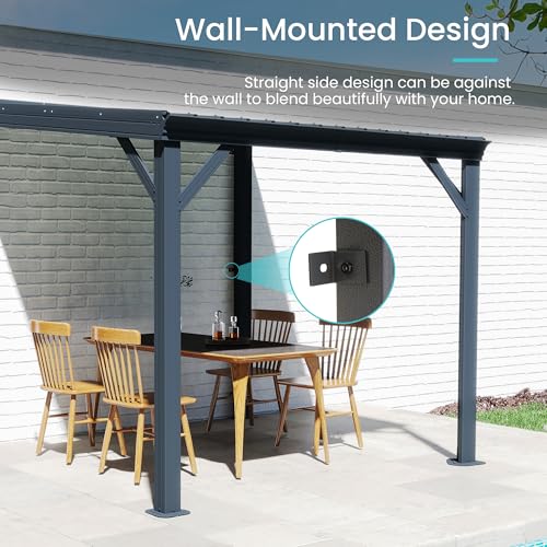 Domi 10' x 14' Lean to Gazebo, Wall Mounted Gazebos Pergola with Built in Drainage System, Galvanized Steel Roof