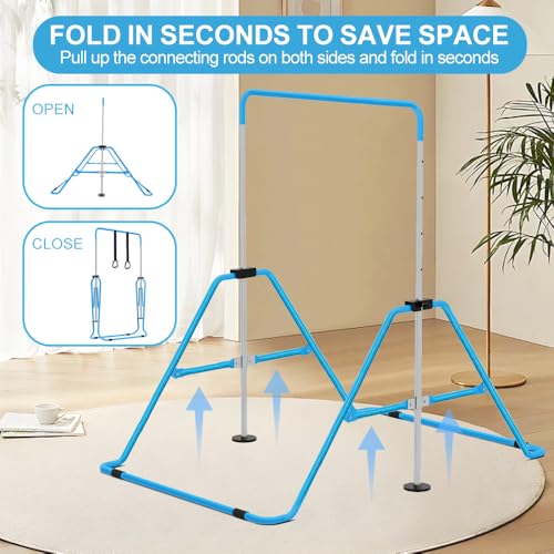 Expandable Gymnastics Bar for Kids, Adjustable Height Junior Training Kip Bar, Folding Gymnastic Horizontal Bars Monkey Bar