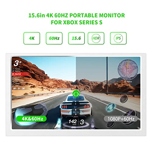 G-STORY 15.6" Portable Monitor for Xbox Series S 4K Portable Gaming Monitor IPS Screen for Xbox Series S（not Included） with Two HDMI, HDR